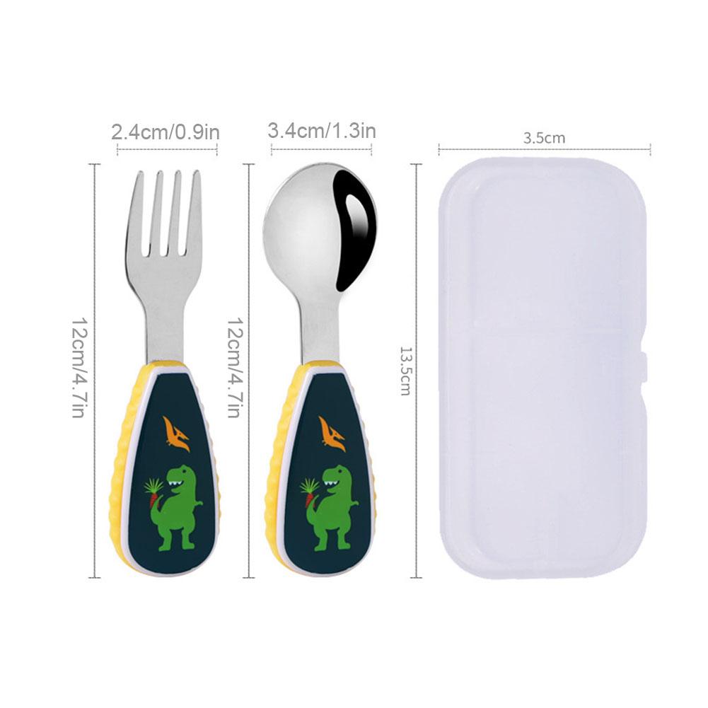 2Pcs Toddler Utensils Cute Toddler Feeding Spoon And Fork Set 304 Stainless Steel Cartoon Spoon And Fork Set