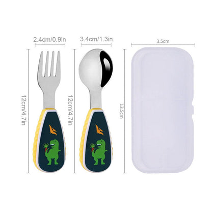 2Pcs Toddler Utensils Cute Toddler Feeding Spoon And Fork Set 304 Stainless Steel Cartoon Spoon And Fork Set