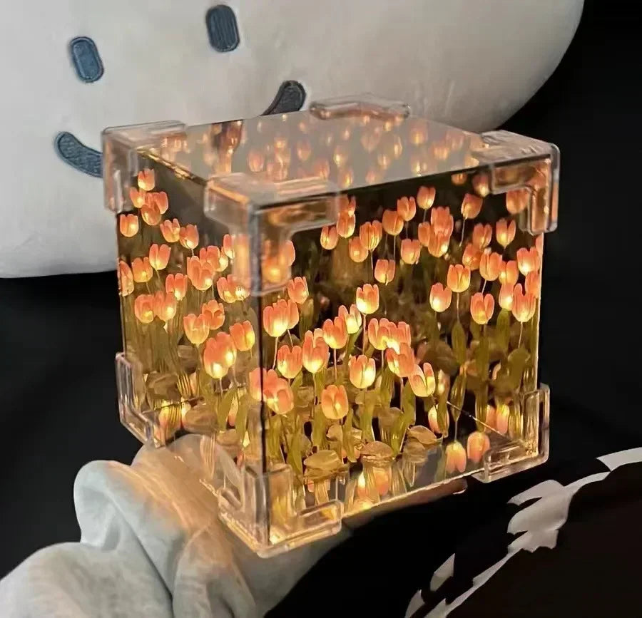 NEW Creative Diy Tulip Flower Sea Cube Three-Dimensional Small Night Lamp Material Package for Girlfriend Couple Girlfriend Gift