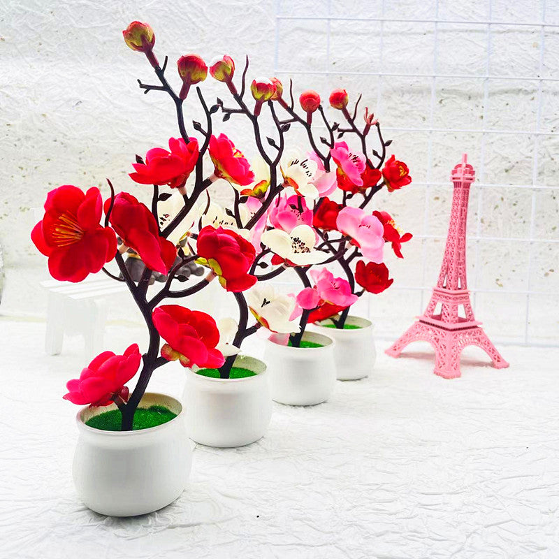 Artificial Bonsai – Small Potted Simulation Tree & Fake Flowers for Home Décor