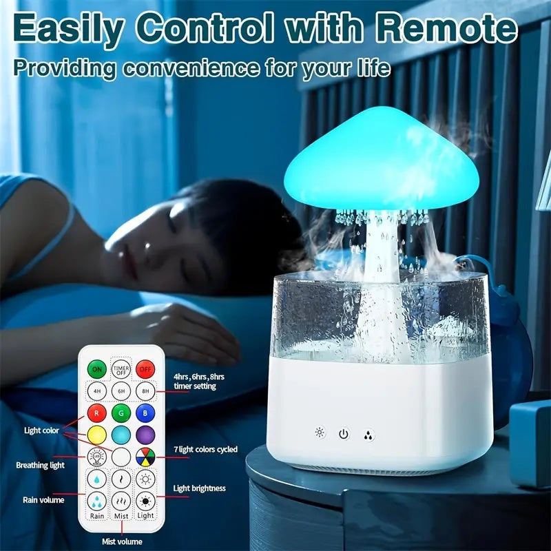 Rain Cloud Humidifier Mushroom Humidifier Cloud Diffuser with Adjustable LED Lights & Remote Control