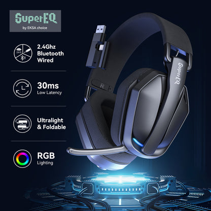 SuperEQ G19BT 2.4GHz Wireless Gaming Headphones Ultra-light Bluetooth 5.4 Headset Gamer with Mic for PC/PS5/Xbox By EKSA Choice