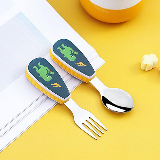 2Pcs Toddler Utensils Cute Toddler Feeding Spoon And Fork Set 304 Stainless Steel Cartoon Spoon And Fork Set