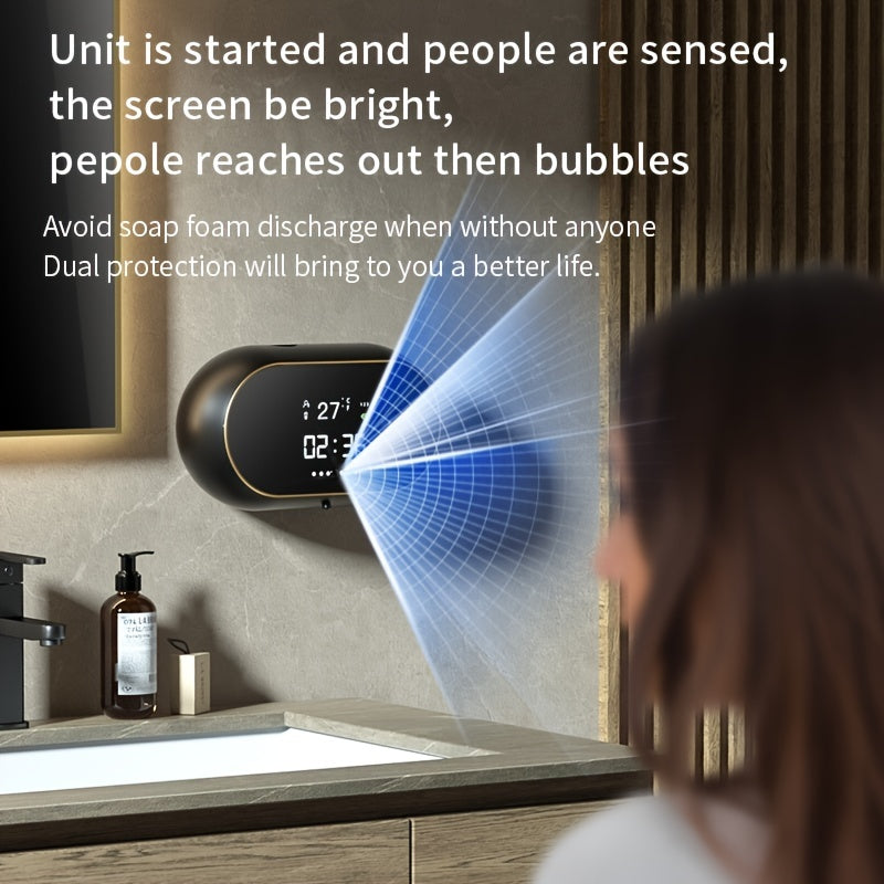 1pc Wall-mounted Automatic Soap Dispenser – Touchless, Rechargeable, LED Screen, Large Capacity