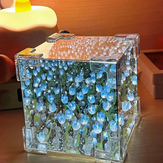 NEW Creative Diy Tulip Flower Sea Cube Three-Dimensional Small Night Lamp Material Package for Girlfriend Couple Girlfriend Gift