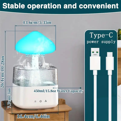 Rain Cloud Humidifier Mushroom Humidifier Cloud Diffuser with Adjustable LED Lights & Remote Control