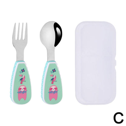 2Pcs Toddler Utensils Cute Toddler Feeding Spoon And Fork Set 304 Stainless Steel Cartoon Spoon And Fork Set